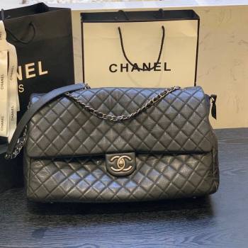 Chanel Classic Medium Airline Travel Flap Bag in Grained Calfskin A91169 Black/Silver 2024 (yingf-240218019)