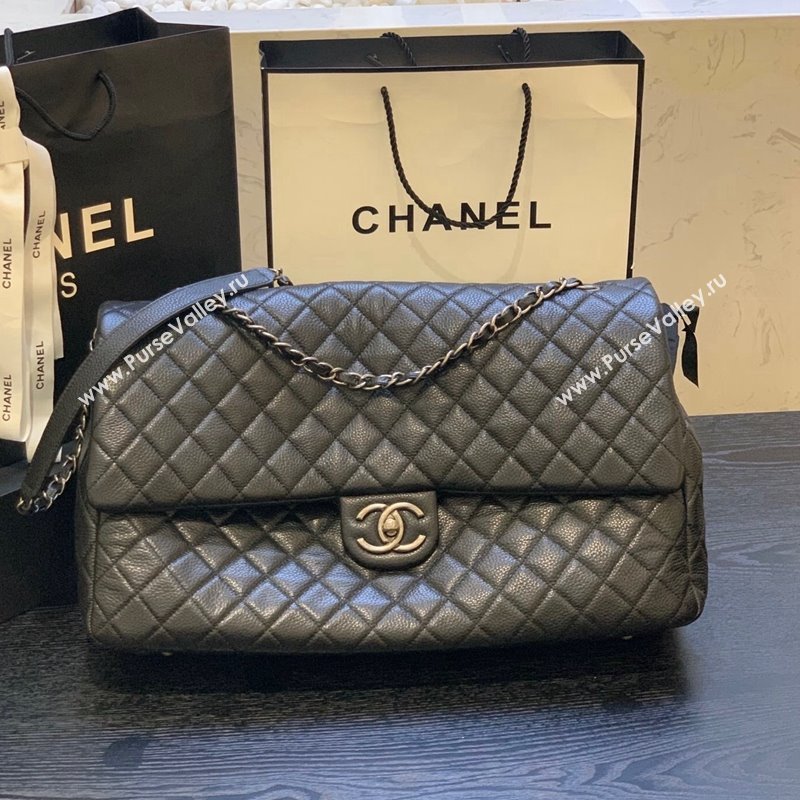 Chanel Classic Medium Airline Travel Flap Bag in Grained Calfskin A91169 Black/Silver 2024 (yingf-240218019)