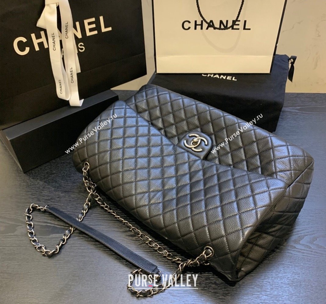 Chanel Classic Medium Airline Travel Flap Bag in Grained Calfskin A91169 Black/Silver 2024 (yingf-240218019)