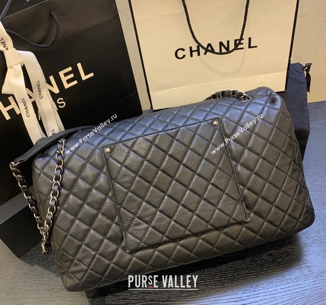 Chanel Classic Medium Airline Travel Flap Bag in Grained Calfskin A91169 Black/Silver 2024 (yingf-240218019)