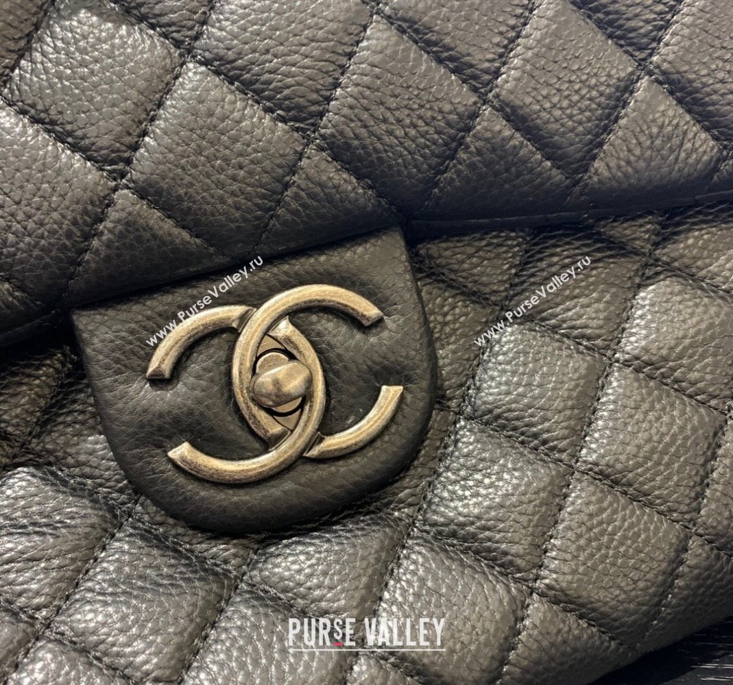 Chanel Classic Medium Airline Travel Flap Bag in Grained Calfskin A91169 Black/Silver 2024 (yingf-240218019)