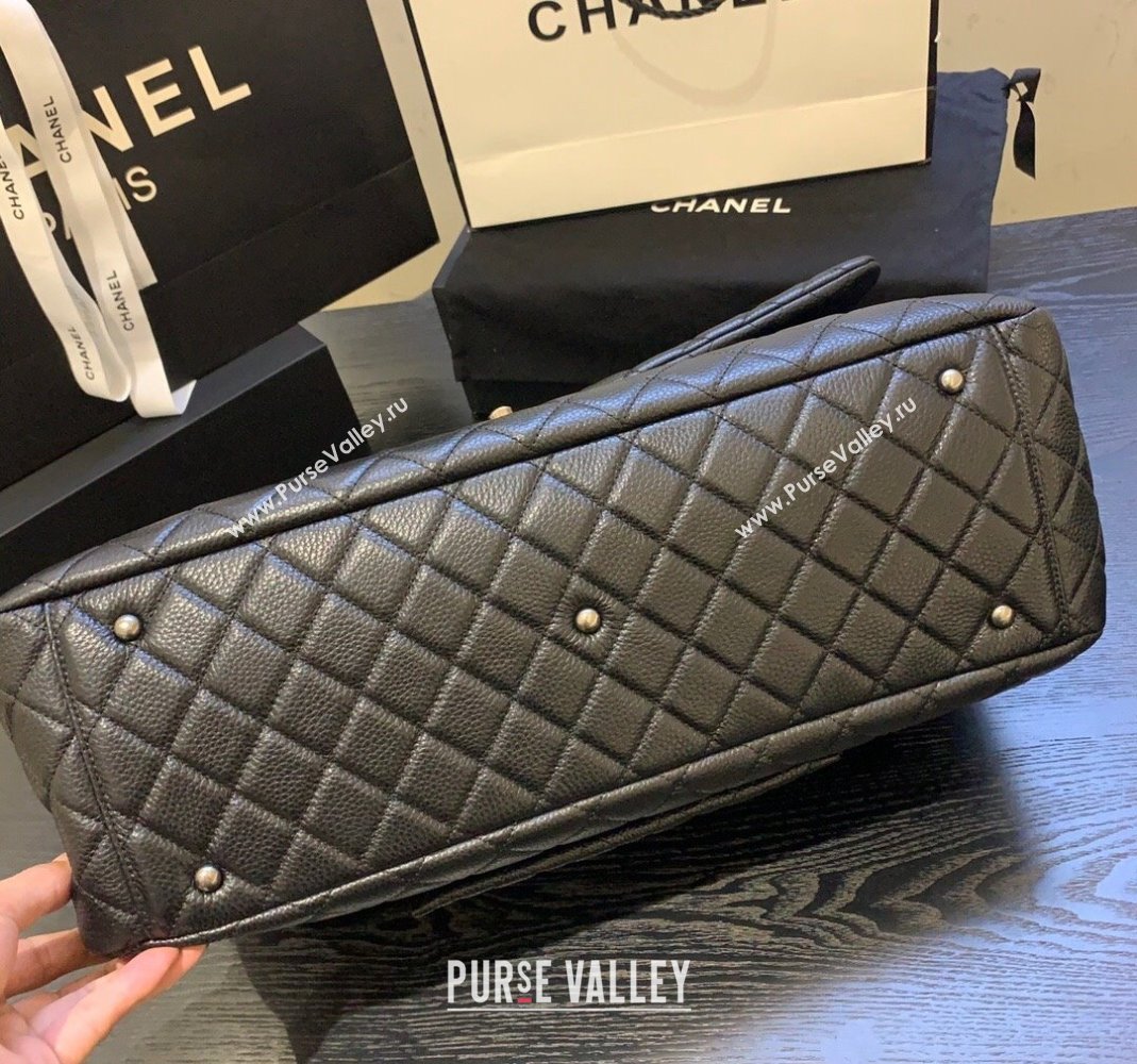 Chanel Classic Medium Airline Travel Flap Bag in Grained Calfskin A91169 Black/Silver 2024 (yingf-240218019)