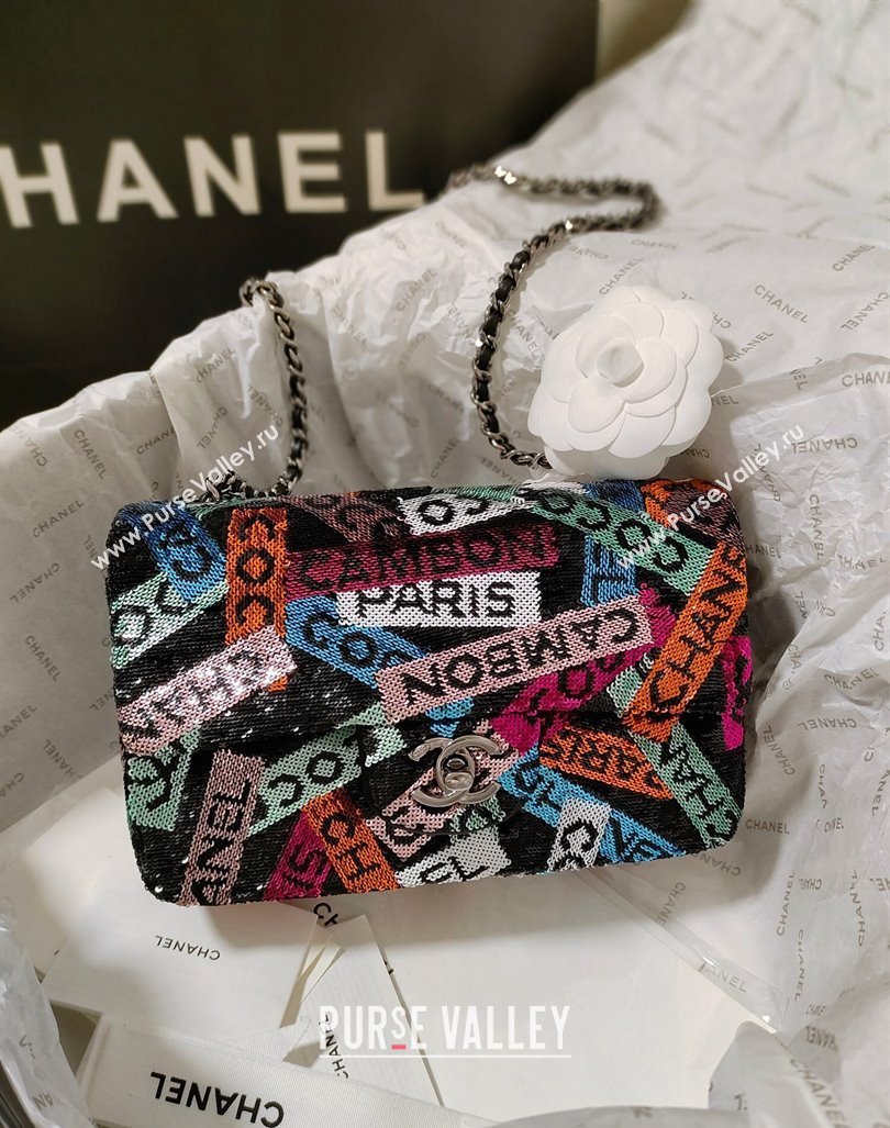 Chanel Sequins Small Flap Bag with Logo Band Multicolor 2024 AS4418 (JY-240218005)