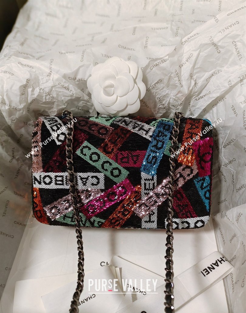 Chanel Sequins Small Flap Bag with Logo Band Multicolor 2024 AS4418 (JY-240218005)