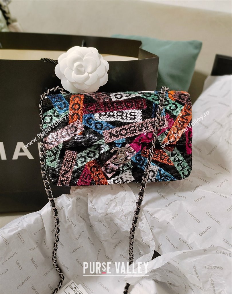 Chanel Sequins Small Flap Bag with Logo Band Multicolor 2024 AS4418 (JY-240218005)