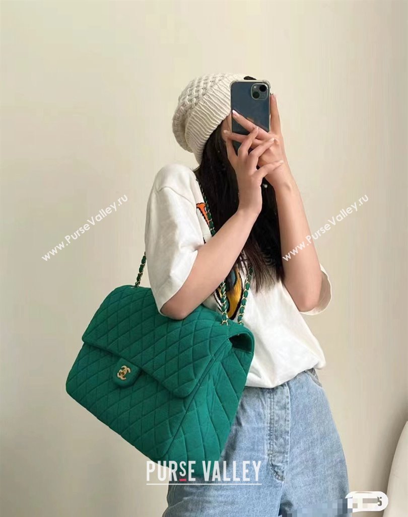 Chanel XXL Airline Travel Flap Bag in Knit Fabric A4661 Green 2024 (yezi-240218006)