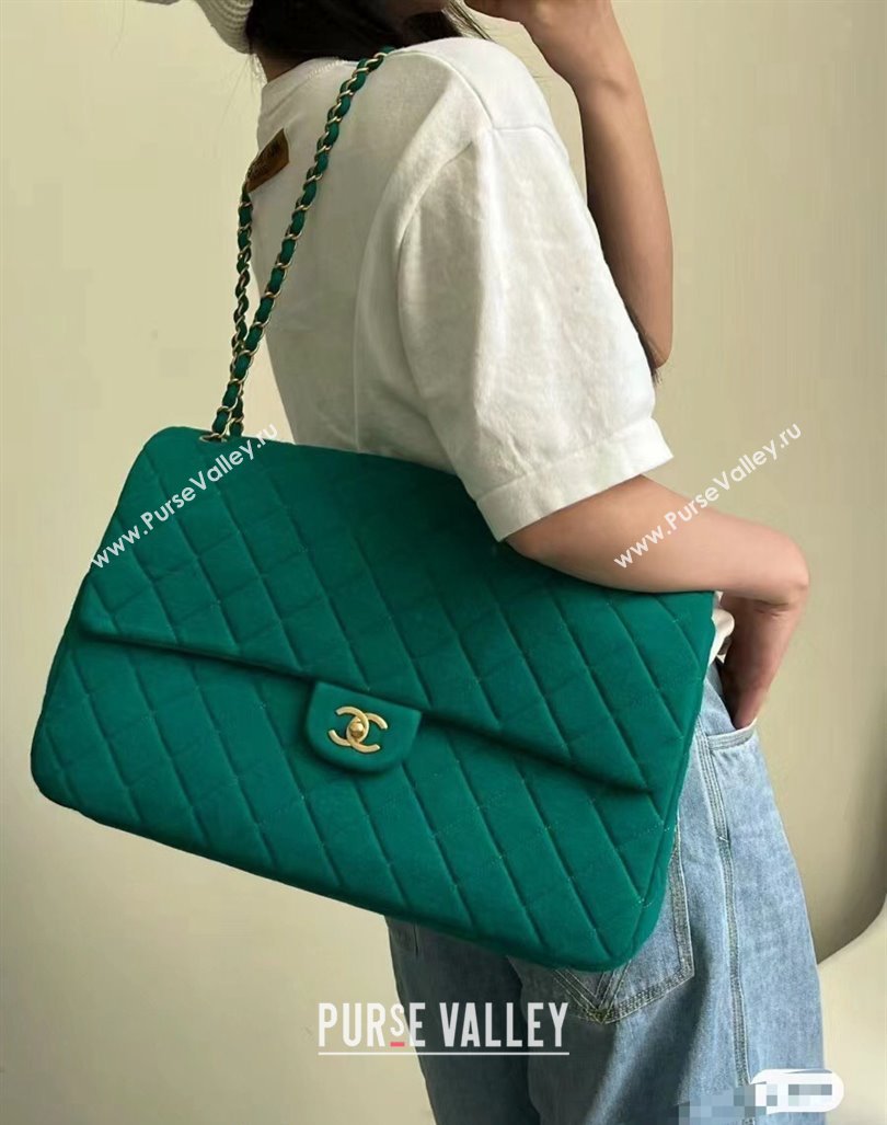 Chanel XXL Airline Travel Flap Bag in Knit Fabric A4661 Green 2024 (yezi-240218006)