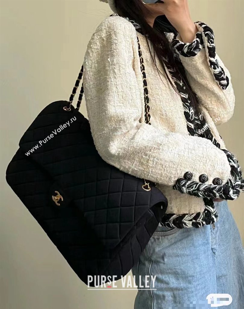 Chanel XXL Airline Travel Flap Bag in Knit Fabric A4661 Black 2024 (yezi-240218007)