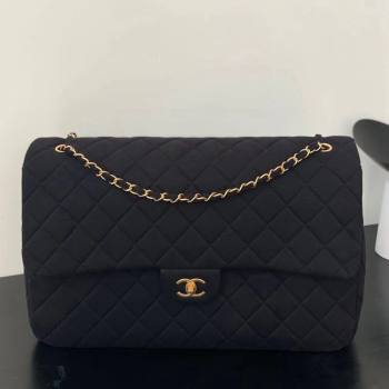 Chanel XXL Airline Travel Flap Bag in Knit Fabric A4661 Black 2024 (yezi-240218007)