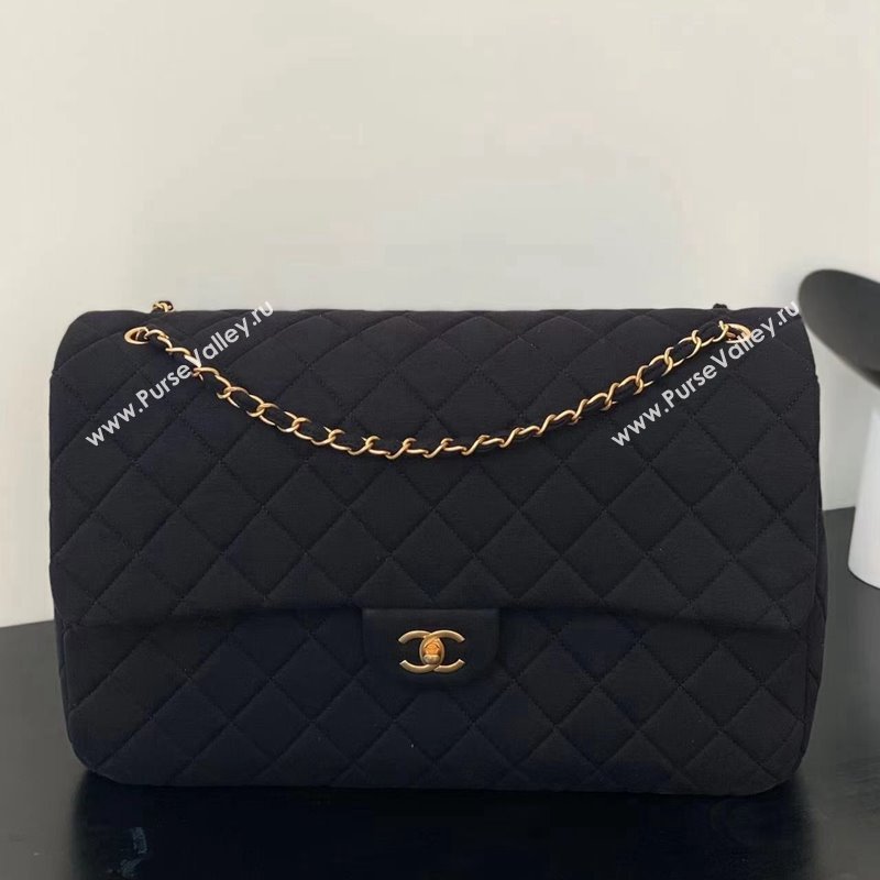 Chanel XXL Airline Travel Flap Bag in Knit Fabric A4661 Black 2024 (yezi-240218007)