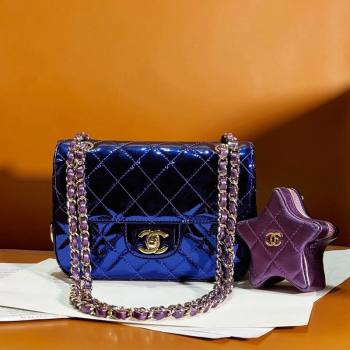 Chanel Mirror Calfskin Mini Flap Bag Star Coin Purse AS4646 Purple 2023 (yezi-240218008)