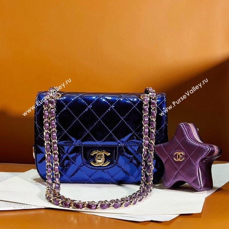 Chanel Mirror Calfskin Mini Flap Bag Star Coin Purse AS4646 Purple 2023 (yezi-240218008)