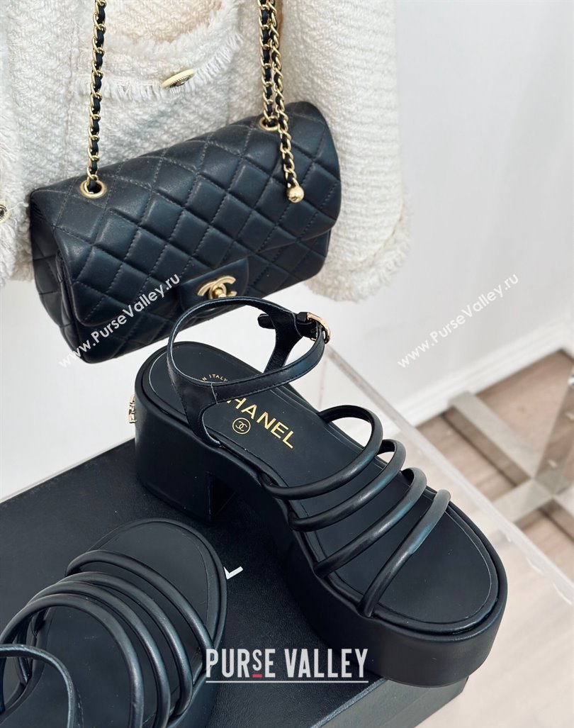 Chanel Calfskin Leather Heel Platform Sandals Black 2024 0223 (MD-240223086)