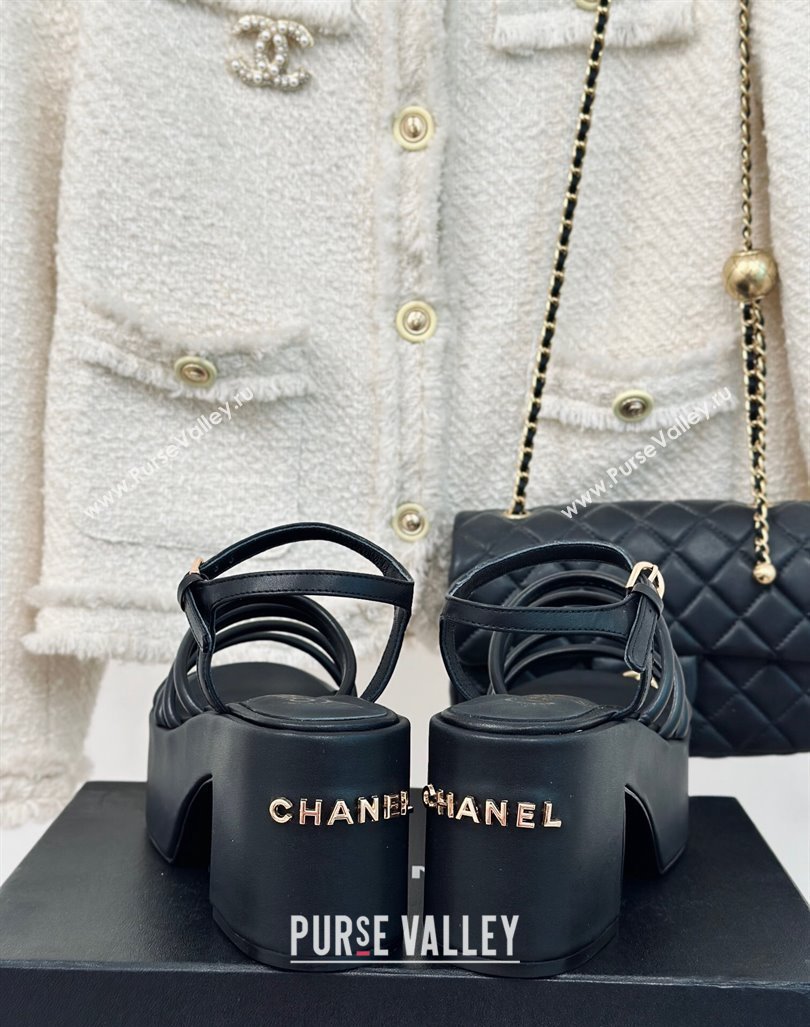 Chanel Calfskin Leather Heel Platform Sandals Black 2024 0223 (MD-240223086)