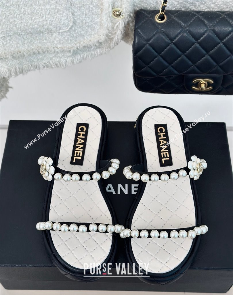 Chanel Quilted Lambskin and Pearls Heel Slide Sandals 3cm Black 2024 0223 (MD-240223095)