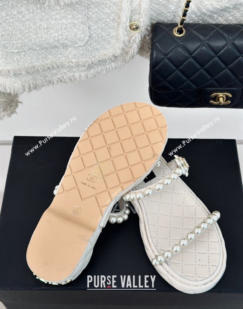 Chanel Quilted Lambskin and Pearls Heel Slide Sandals 3cm White 2024 0223 (MD-240223097)