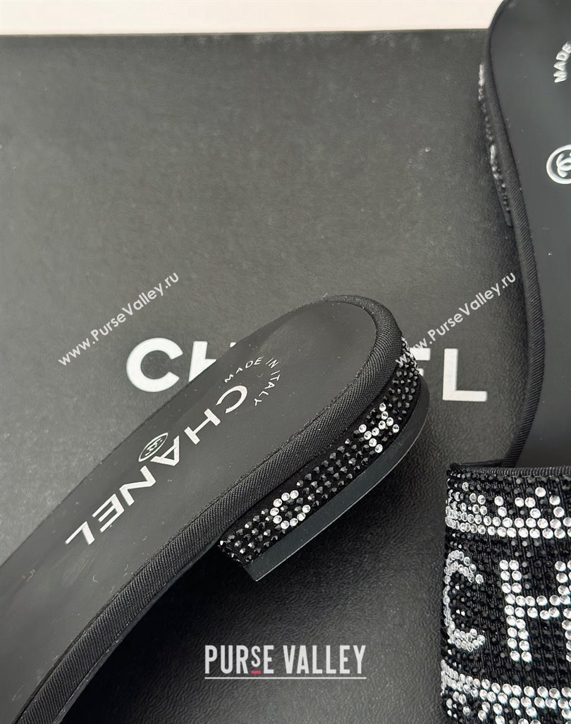 Chanel Crystals Flat Slide Sandals with Logo Band Black 2024 0223 (MD-240223101)