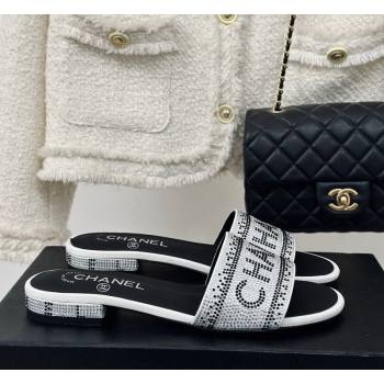 Chanel Crystals Flat Slide Sandals with Logo Band White 2024 0223 (MD-240223102)