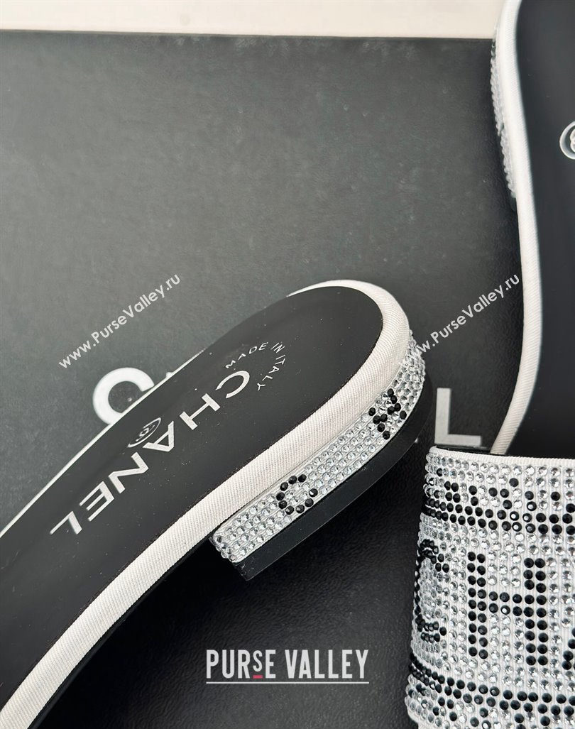 Chanel Crystals Flat Slide Sandals with Logo Band White 2024 0223 (MD-240223102)