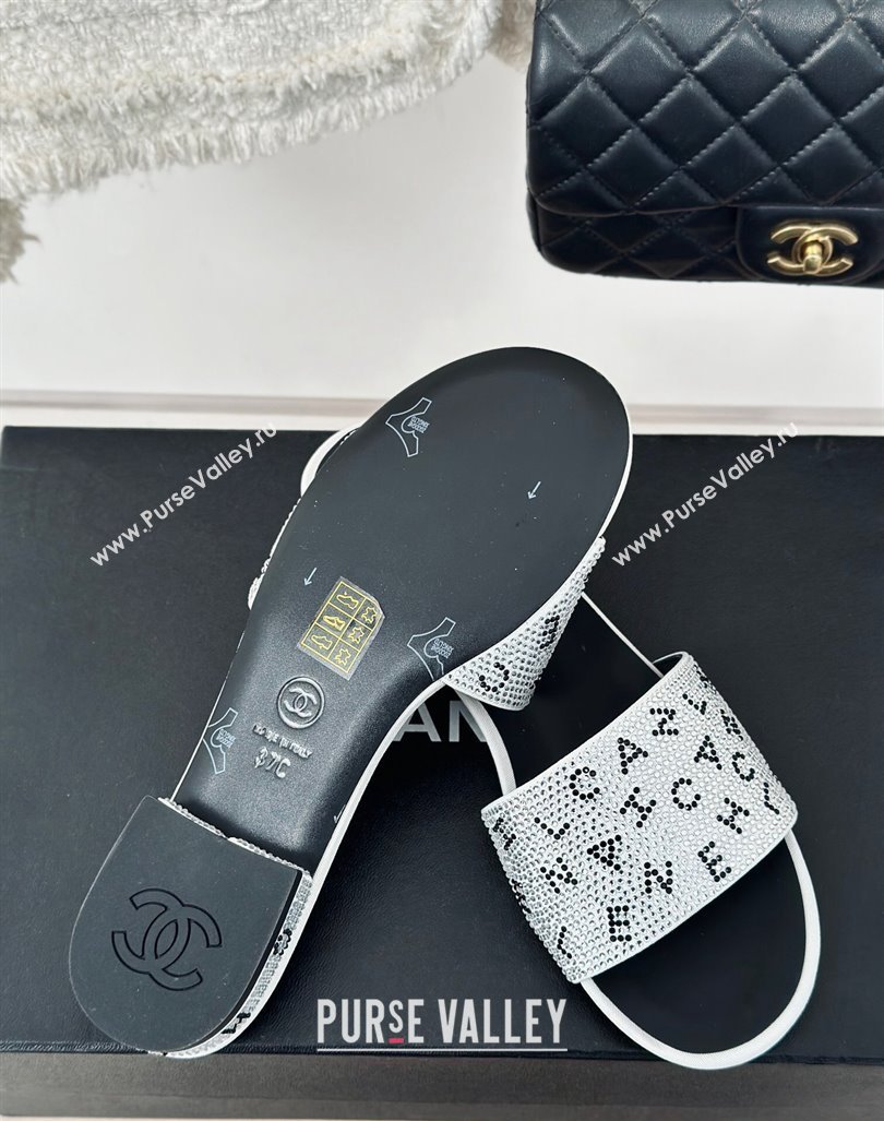 Chanel Crystals Flat Slide Sandals with Letterings White 2024 0223 (MD-240223107)