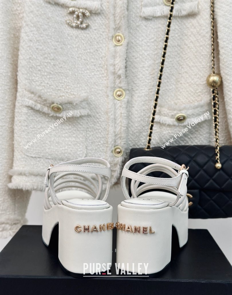 Chanel Calfskin Leather Heel Platform Sandals White 2024 0223 (MD-240223088)