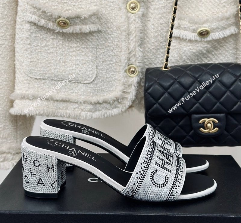 Chanel Crystals Heel Slide Sandals 6cm with Logo Band White 2024 0223 (MD-240223105)