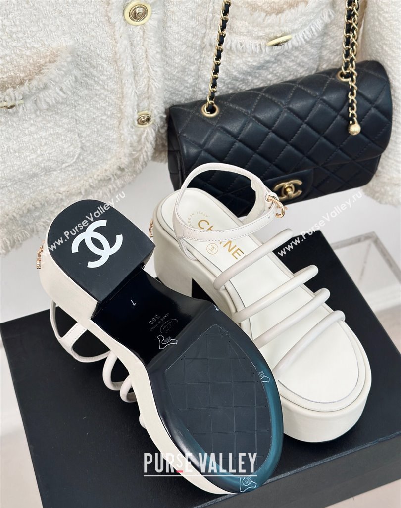 Chanel Calfskin Leather Heel Platform Sandals White 2024 0223 (MD-240223088)