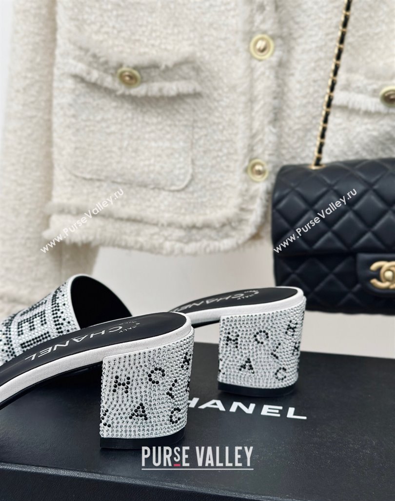 Chanel Crystals Heel Slide Sandals 6cm with Logo Band White 2024 0223 (MD-240223105)