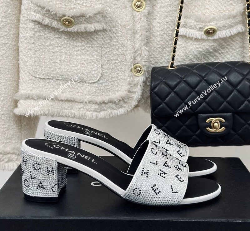 Chanel Crystals Heel Slide Sandals 6cm with Letterings White 2024 0223 (MD-240223108)