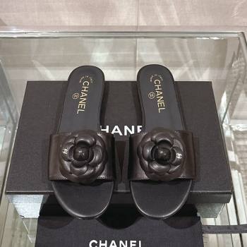 Chanel Camellia Bloom Lambskin Flat Slide Sandals 1cm G45499 Black 2024 0224 (MD-240224010)