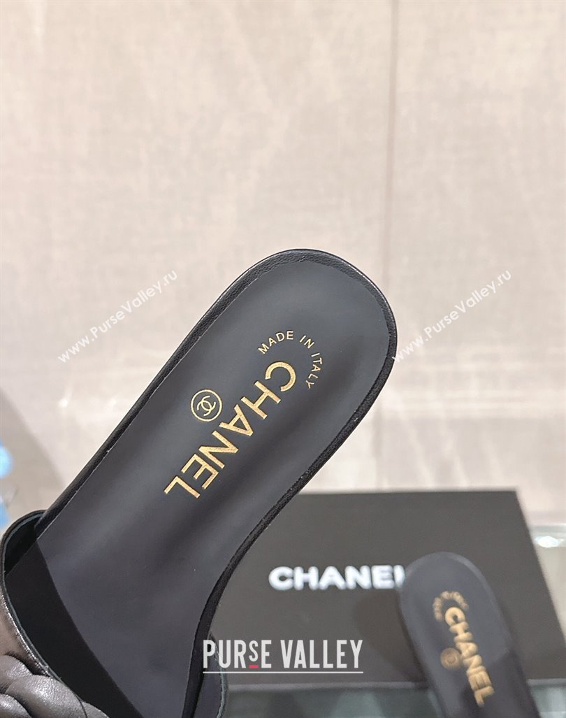 Chanel Camellia Bloom Lambskin Flat Slide Sandals 1cm G45499 Black 2024 0224 (MD-240224010)