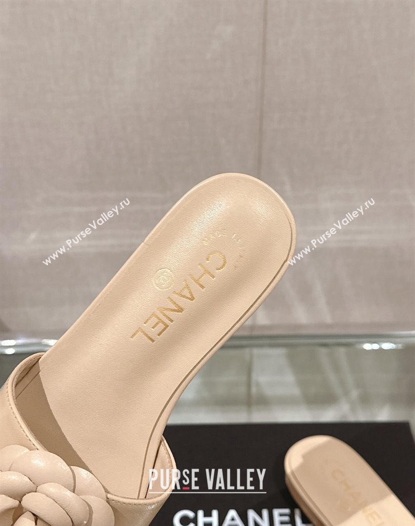 Chanel Camellia Bloom Lambskin Flat Slide Sandals 1cm G45499 Beige 2024 0224 (MD-240224012)