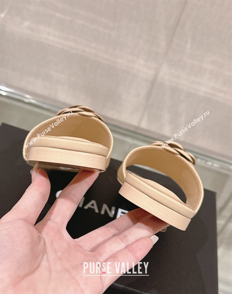 Chanel Camellia Bloom Lambskin Flat Slide Sandals 1cm G45499 Beige 2024 0224 (MD-240224012)