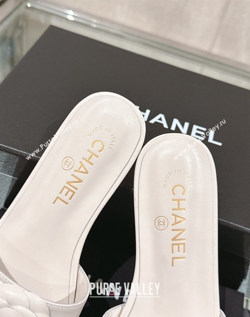 Chanel Camellia Bloom Lambskin Flat Slide Sandals 1cm G45499 White 2024 0224 (MD-240224013)