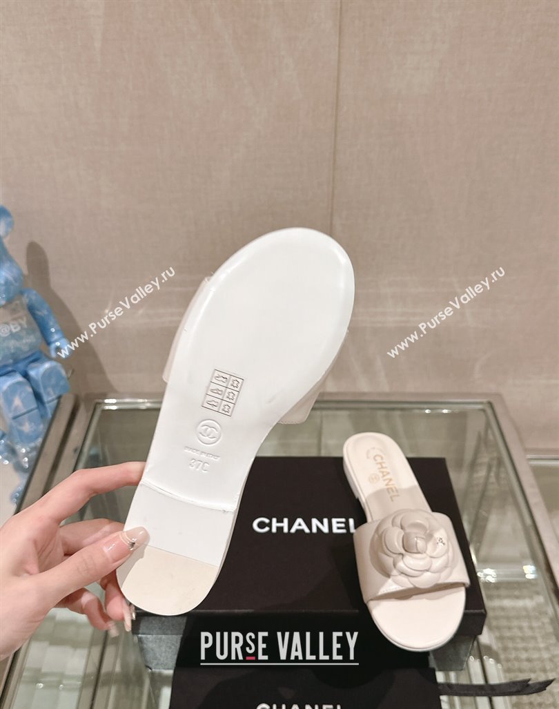 Chanel Camellia Bloom Lambskin Flat Slide Sandals 1cm G45499 White 2024 0224 (MD-240224013)