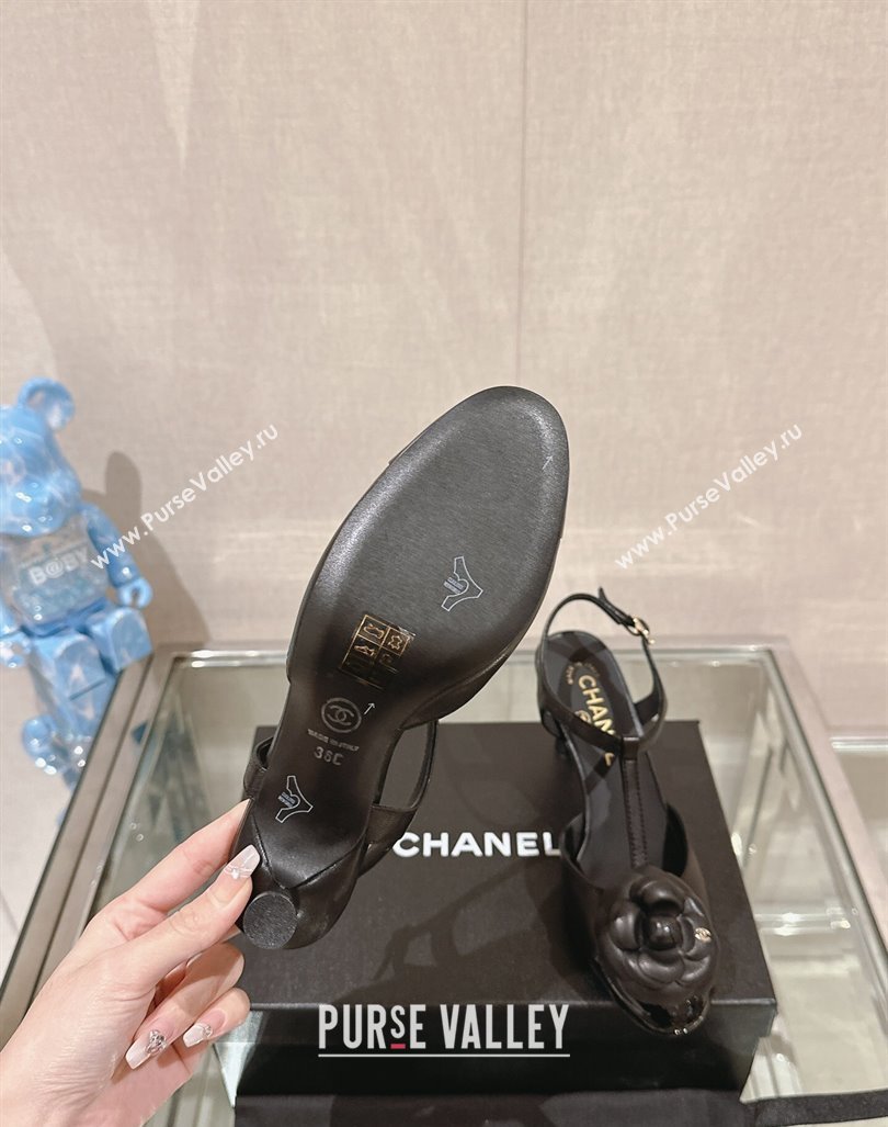 Chanel Camellia Bloom Lambskin Open Pumps 7cm Black 2024 0224 (MD-240224019)