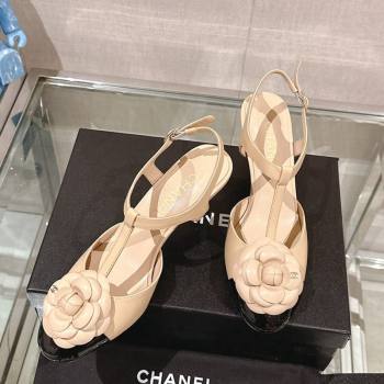 Chanel Camellia Bloom Lambskin Open Pumps 7cm Beige 2024 0224 (MD-240224020)