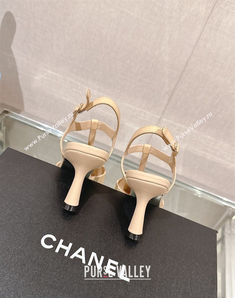 Chanel Camellia Bloom Lambskin Open Pumps 7cm Beige 2024 0224 (MD-240224020)