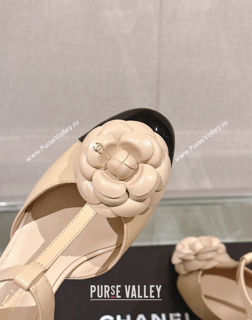 Chanel Camellia Bloom Lambskin Open Pumps 7cm Beige 2024 0224 (MD-240224020)