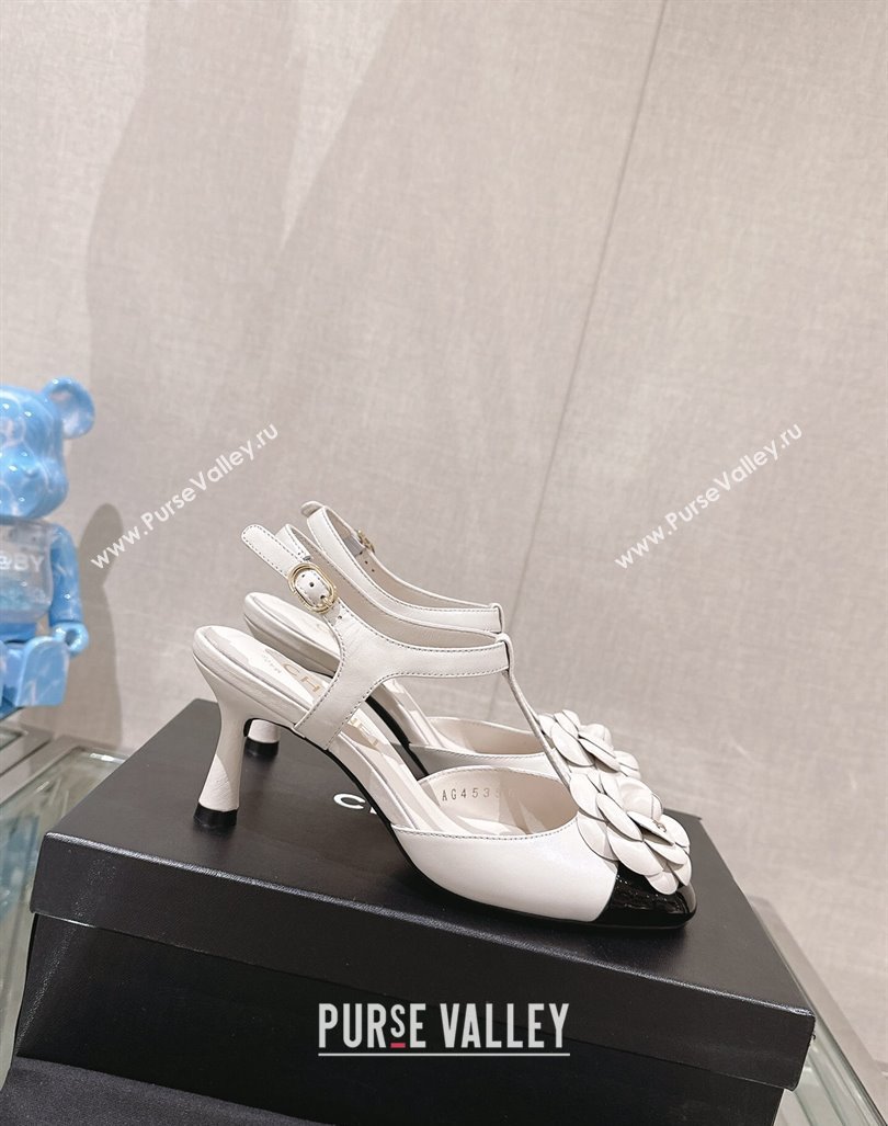 Chanel Camellia Bloom Lambskin Open Pumps 7cm White 2024 0224 (MD-240224021)