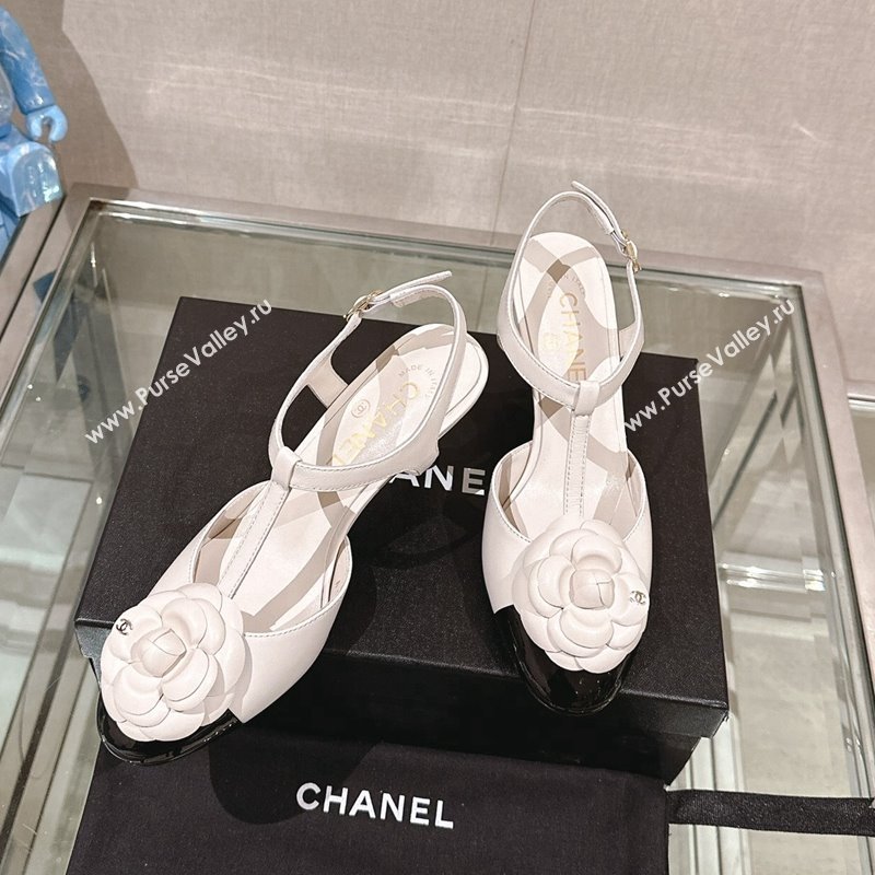 Chanel Camellia Bloom Lambskin Open Pumps 7cm White 2024 0224 (MD-240224021)