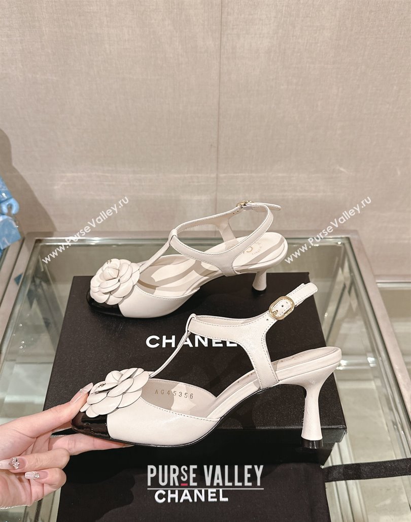 Chanel Camellia Bloom Lambskin Open Pumps 7cm White 2024 0224 (MD-240224021)