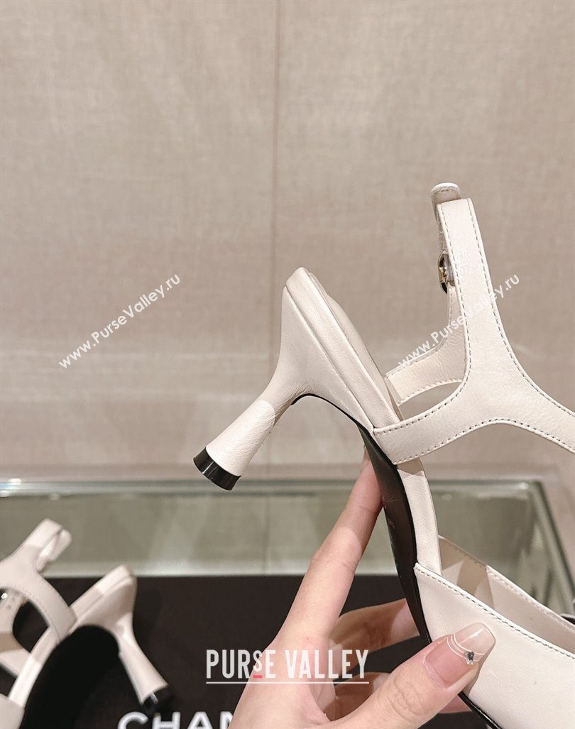 Chanel Camellia Bloom Lambskin Open Pumps 7cm White 2024 0224 (MD-240224021)