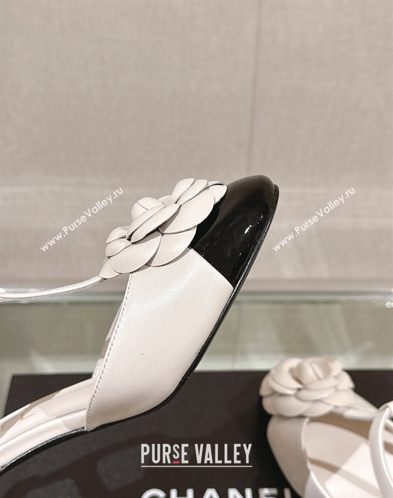 Chanel Camellia Bloom Lambskin Open Pumps 7cm White 2024 0224 (MD-240224021)