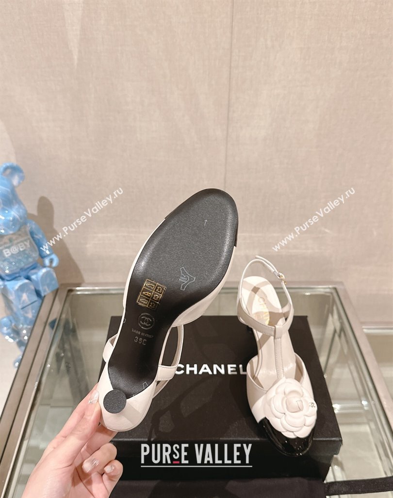 Chanel Camellia Bloom Lambskin Open Pumps 7cm White 2024 0224 (MD-240224021)