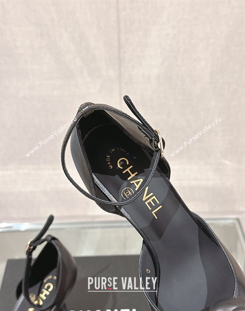 Chanel Camellia Bloom Lambskin Pumps 7cm with Ankle Strap Black 2024 0224 (MD-240224022)