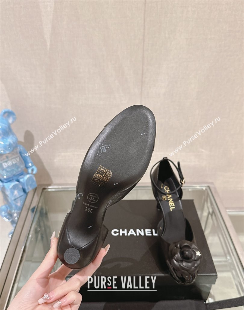 Chanel Camellia Bloom Lambskin Pumps 7cm with Ankle Strap Black 2024 0224 (MD-240224022)