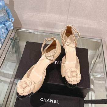 Chanel Camellia Bloom Lambskin Pumps 7cm with Ankle Strap Beige 2024 0224 (MD-240224023)