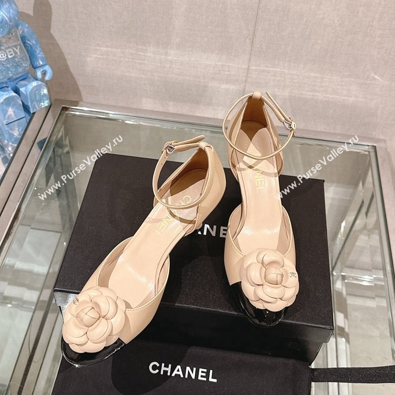 Chanel Camellia Bloom Lambskin Pumps 7cm with Ankle Strap Beige 2024 0224 (MD-240224023)