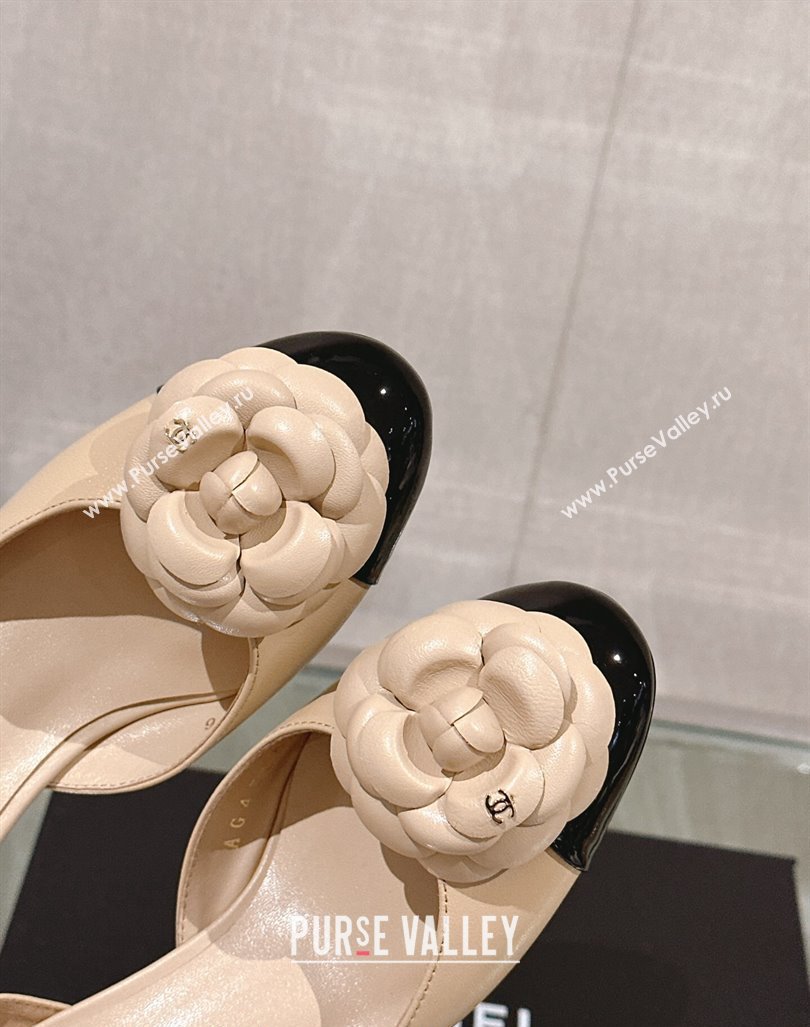 Chanel Camellia Bloom Lambskin Pumps 7cm with Ankle Strap Beige 2024 0224 (MD-240224023)